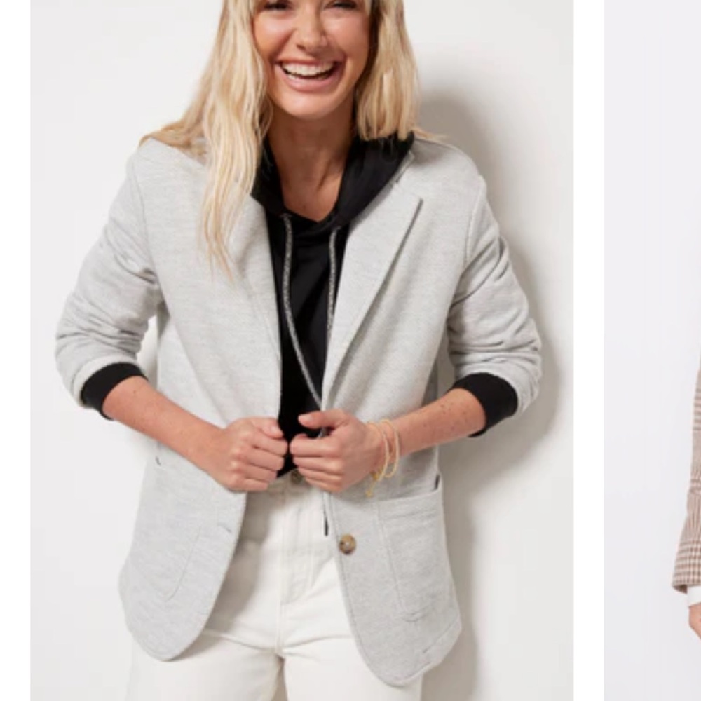 Grey soft blazer by Faherty sold at Evereve